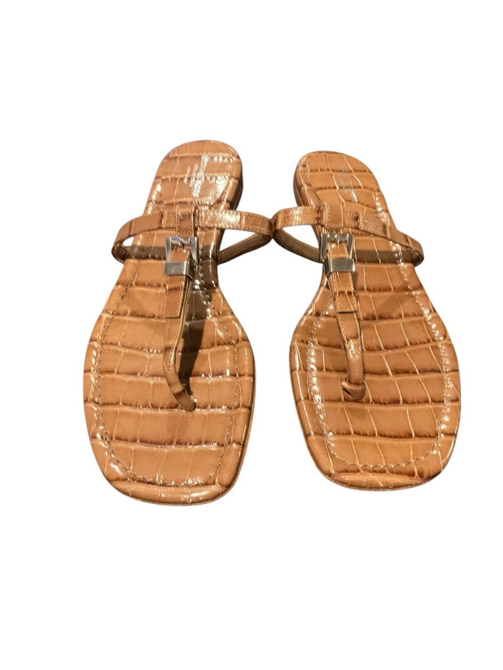 Michael Kors Collection Tan Croc-Embossed Thong Sandals